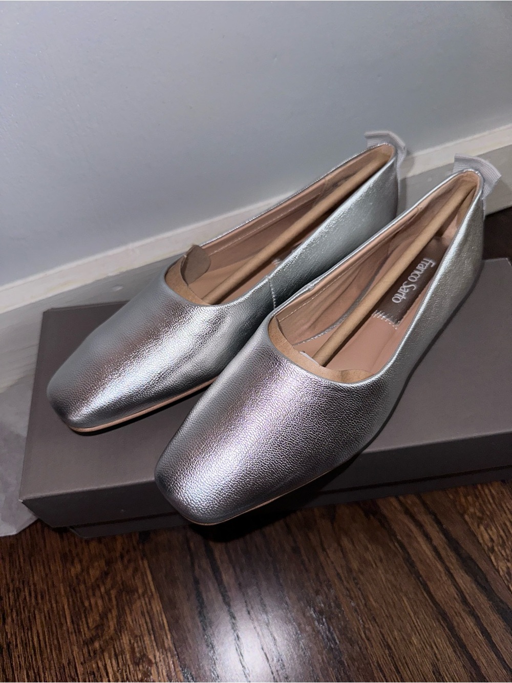 Franco Sarto Vana Silver Metallic Square-Toe Ballet Flats
